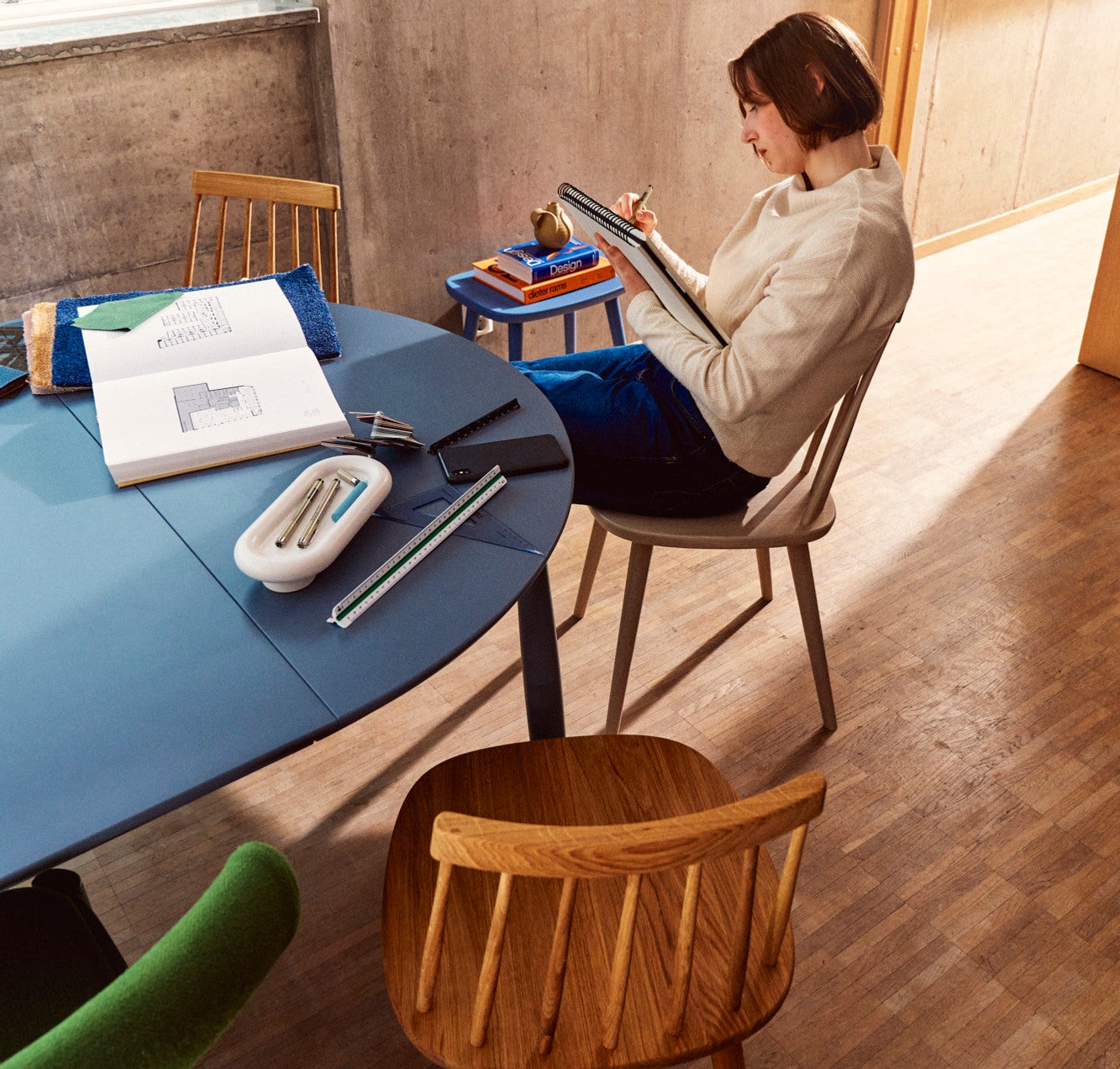 Stolab© Pinnockio chair oak natural oil and Carl table twilight blue.jpg