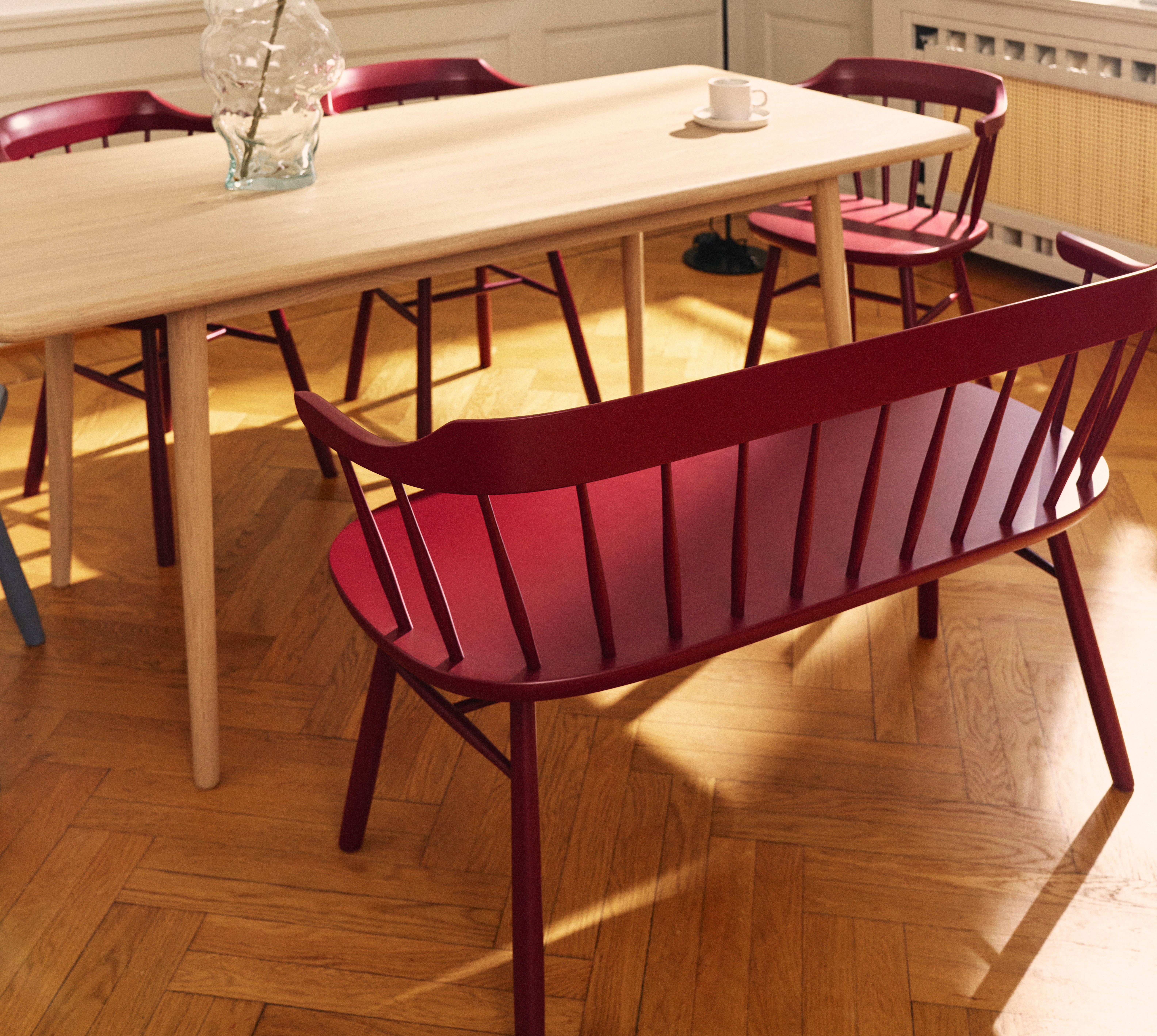 Stolab© Småland Bistro Sofa and bistro chair birch lingonberry and miss holly table oak bright matt laquer.jpg